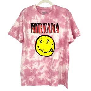 Officially Licensed Nirvana Nevermind Smiley Grunge Tee Pink Tie Dye Large NWOT